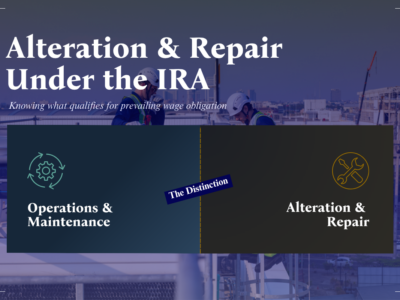 Title graphic reading Alteration and Repair Under the IRA, with two panels contrasting Operations and Maintenance against Alteration and Repair.